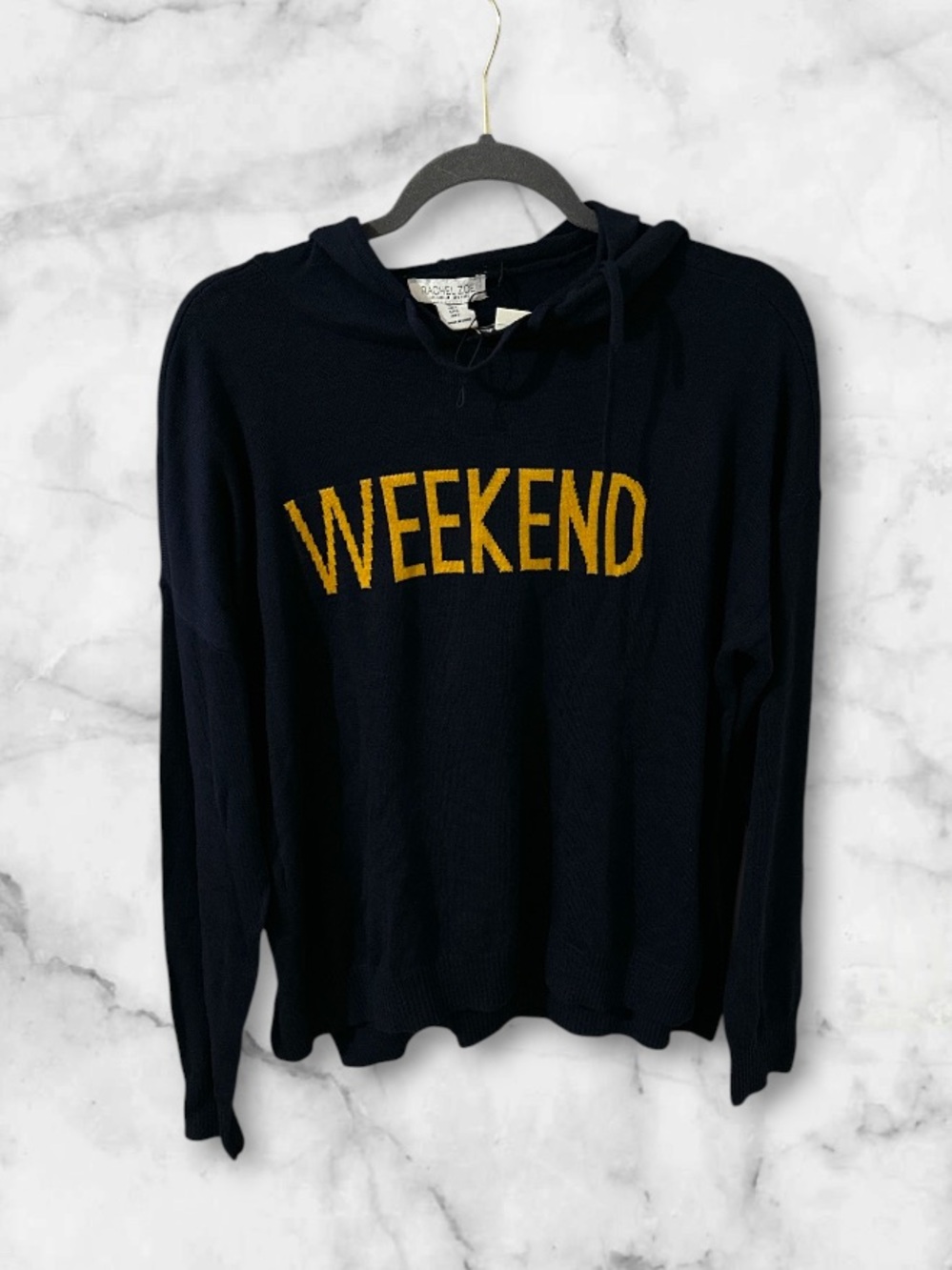 Rachel Zoe navy blue knit cashmere blend hooded sweater WEEKEND size large